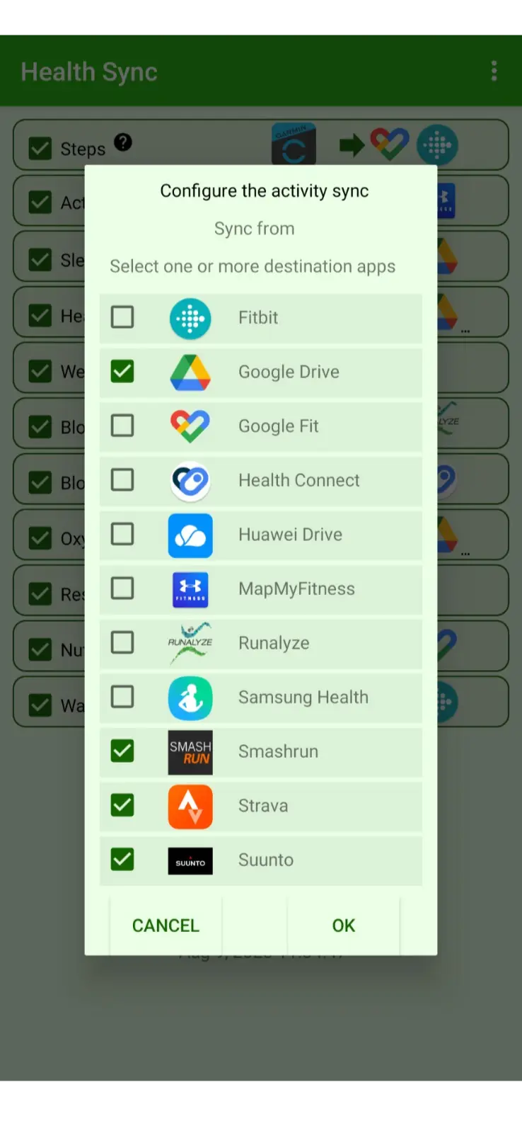 Health Sync activity source configure